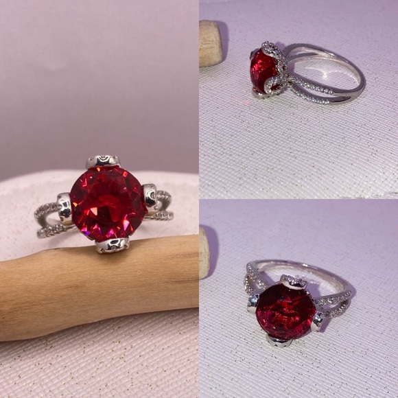 3.87ct Simulated Red Diamond Micro Pave Cocktail Ring - Picture 5 of 7